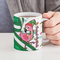 Nigeria Christmas Ceramic Mug with Pink Flamingo Tropical Leaves and Festive Lights Design - Wonder Print Shop