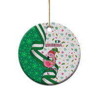 Nigeria Christmas Ceramic Ornament with Pink Flamingo Tropical Leaves and Festive Lights Design - Wonder Print Shop