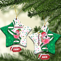 Nigeria Christmas Ceramic Ornament with Pink Flamingo Tropical Leaves and Festive Lights Design - Wonder Print Shop
