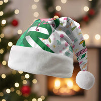 Nigeria Christmas Santa Hat with Pink Flamingo Tropical Leaves and Festive Lights Design - Wonder Print Shop