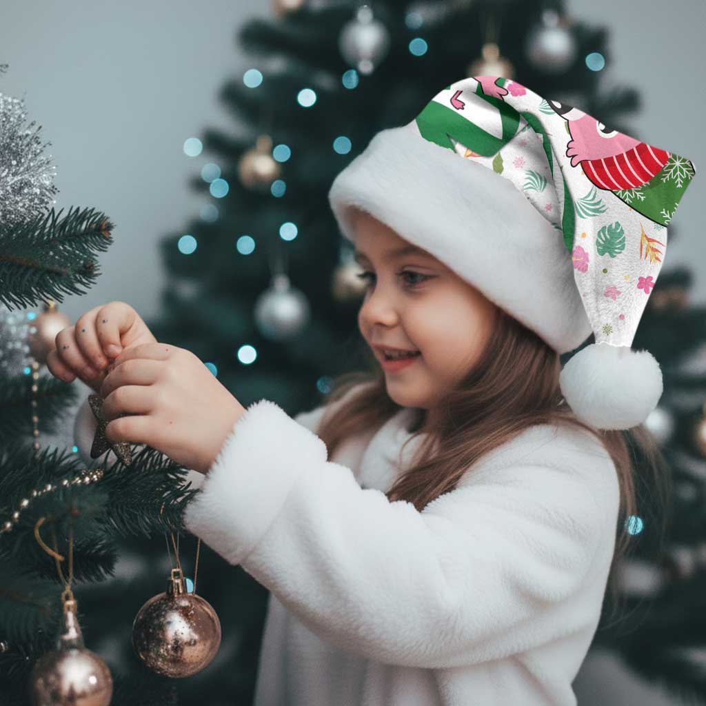 Nigeria Christmas Santa Hat with Pink Flamingo Tropical Leaves and Festive Lights Design - Wonder Print Shop