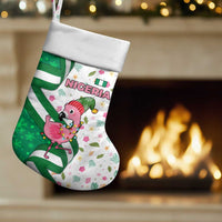 Nigeria Christmas Stocking with Pink Flamingo Tropical Leaves and Festive Lights Design - Wonder Print Shop