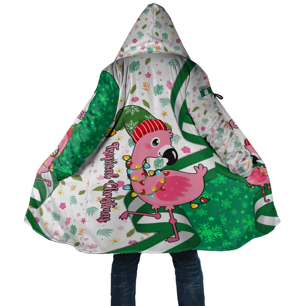 Nigeria Christmas Cloak with Pink Flamingo Tropical Leaves and Festive Lights Design - Wonder Print Shop