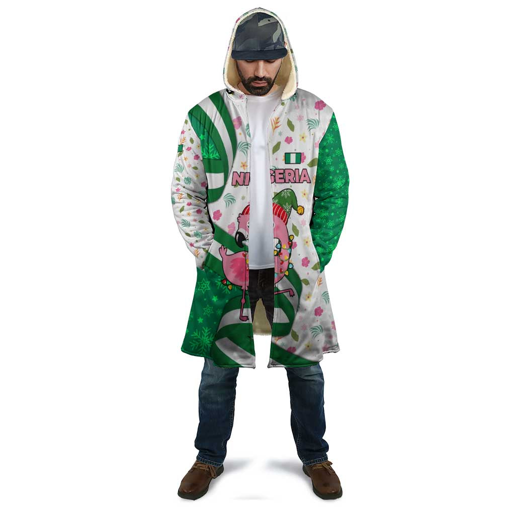 Nigeria Christmas Cloak with Pink Flamingo Tropical Leaves and Festive Lights Design - Wonder Print Shop