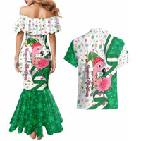 Nigeria Christmas Couples Matching Mermaid Dress and Hawaiian Shirt with Pink Flamingo Tropical Leaves and Festive Lights Design - Wonder Print Shop
