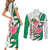 Nigeria Christmas Couples Matching Short Sleeve Bodycon Dress and Long Sleeve Button Shirt with Pink Flamingo Tropical Leaves and Festive Lights Design - Wonder Print Shop