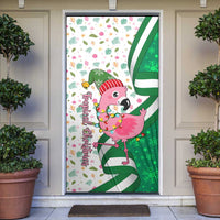 Nigeria Christmas Door Cover with Pink Flamingo Tropical Leaves and Festive Lights Design - Wonder Print Shop