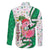 Nigeria Christmas Family Matching Long Sleeve Bodycon Dress and Hawaiian Shirt with Pink Flamingo Tropical Leaves and Festive Lights Design - Wonder Print Shop