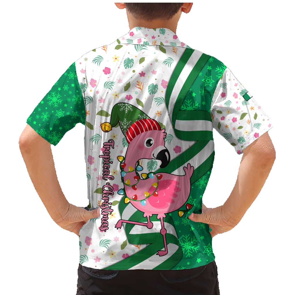 Nigeria Christmas Family Matching Mermaid Dress and Hawaiian Shirt with Pink Flamingo Tropical Leaves and Festive Lights Design - Wonder Print Shop