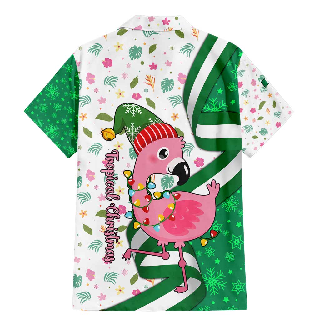Nigeria Christmas Family Matching Mermaid Dress and Hawaiian Shirt with Pink Flamingo Tropical Leaves and Festive Lights Design - Wonder Print Shop