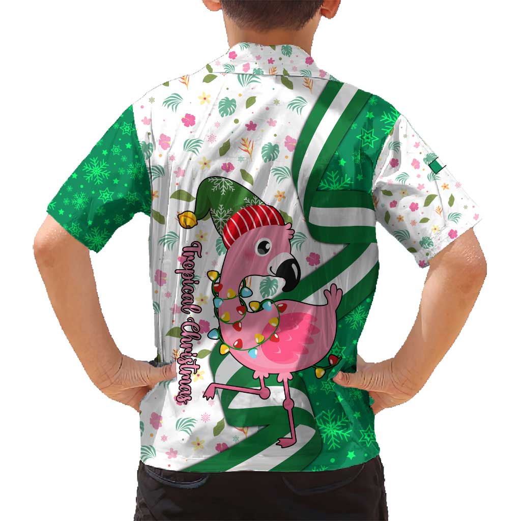 Nigeria Christmas Family Matching Off Shoulder Maxi Dress and Hawaiian Shirt with Pink Flamingo Tropical Leaves and Festive Lights Design - Wonder Print Shop