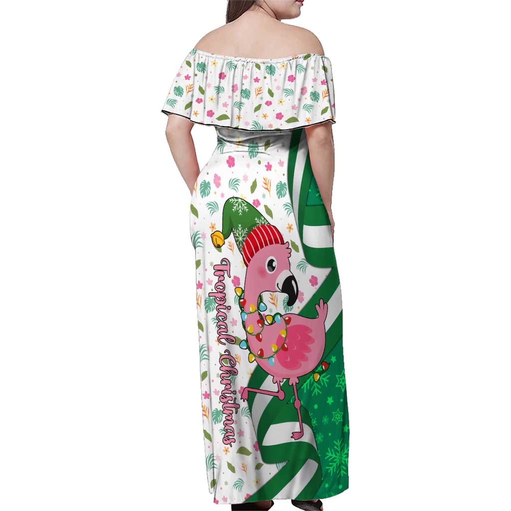 Nigeria Christmas Family Matching Off Shoulder Maxi Dress and Hawaiian Shirt with Pink Flamingo Tropical Leaves and Festive Lights Design - Wonder Print Shop