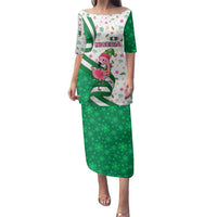 Nigeria Christmas Family Matching Puletasi and Hawaiian Shirt with Pink Flamingo Tropical Leaves and Festive Lights Design - Wonder Print Shop