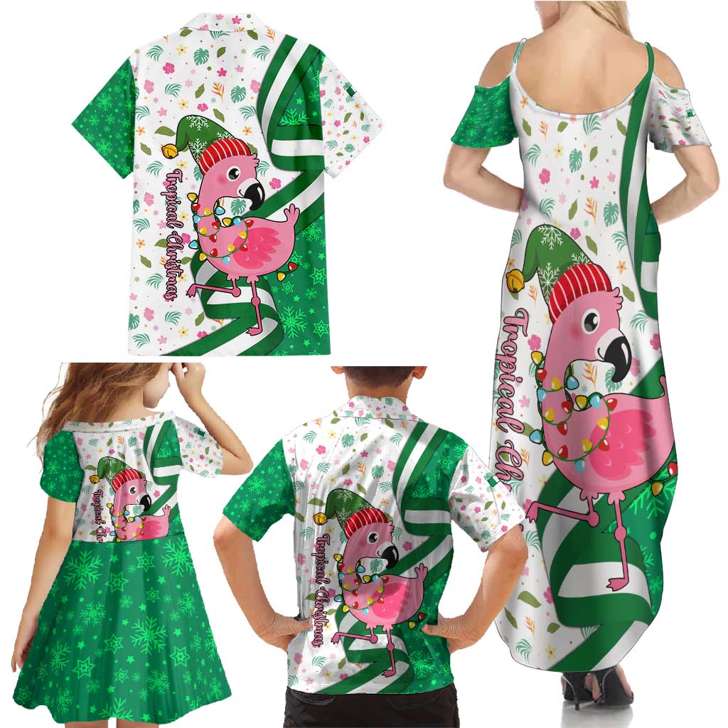 Nigeria Christmas Family Matching Summer Maxi Dress and Hawaiian Shirt with Pink Flamingo Tropical Leaves and Festive Lights Design - Wonder Print Shop