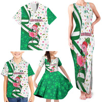 Nigeria Christmas Family Matching Tank Maxi Dress and Hawaiian Shirt with Pink Flamingo Tropical Leaves and Festive Lights Design - Wonder Print Shop