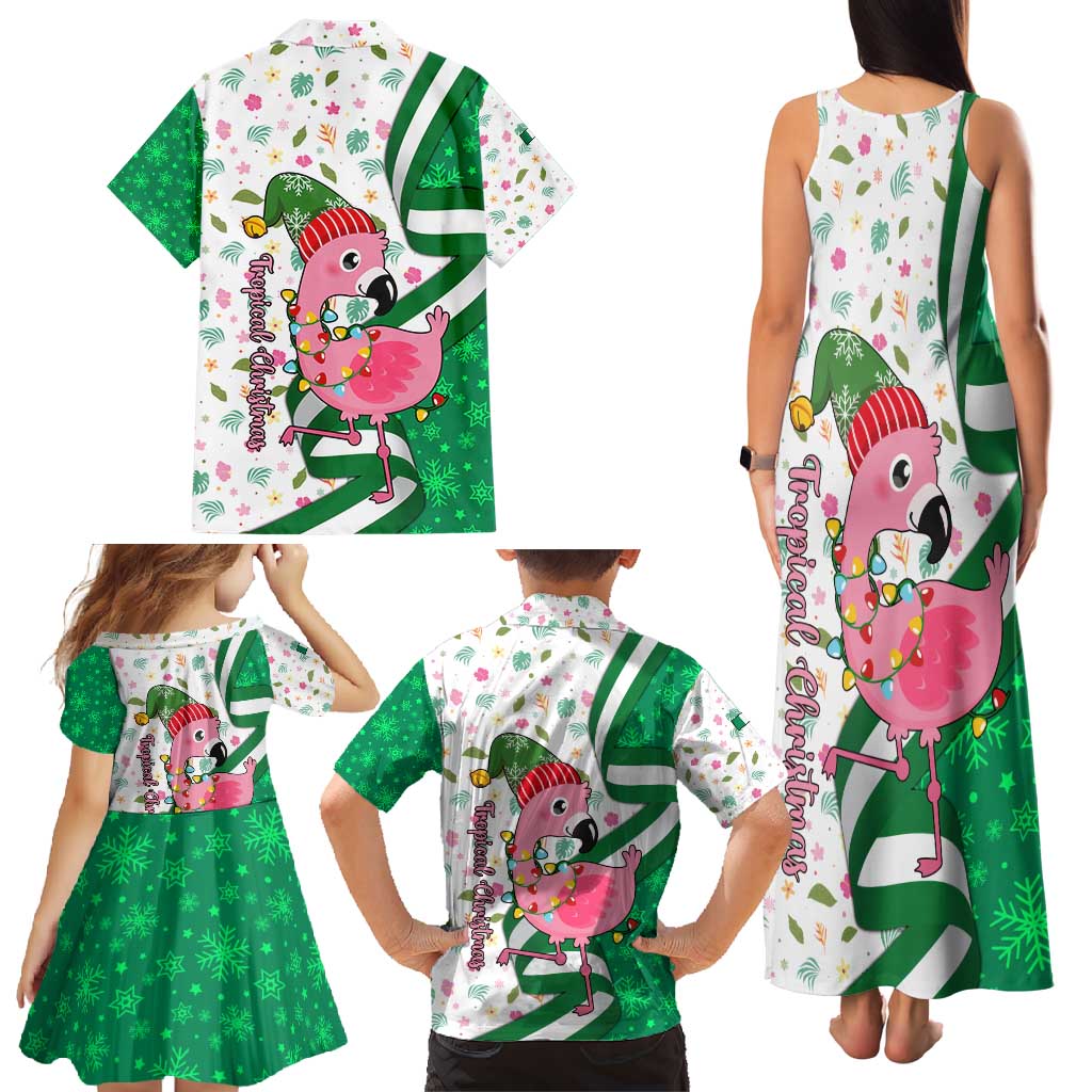 Nigeria Christmas Family Matching Tank Maxi Dress and Hawaiian Shirt with Pink Flamingo Tropical Leaves and Festive Lights Design - Wonder Print Shop