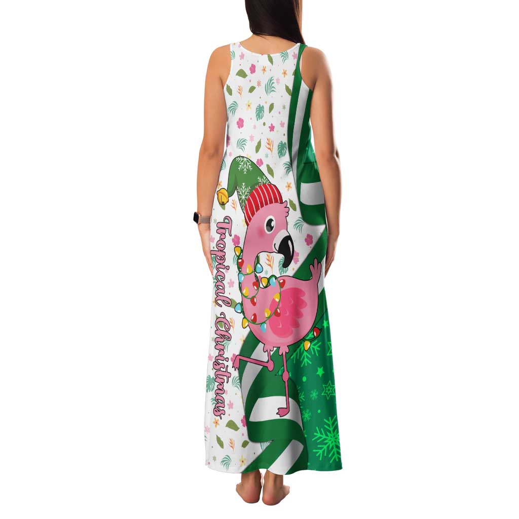 Nigeria Christmas Family Matching Tank Maxi Dress and Hawaiian Shirt with Pink Flamingo Tropical Leaves and Festive Lights Design - Wonder Print Shop