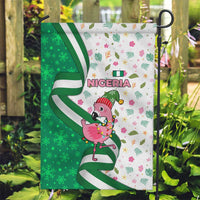 Nigeria Christmas Garden Flag with Pink Flamingo Tropical Leaves and Festive Lights Design - Wonder Print Shop