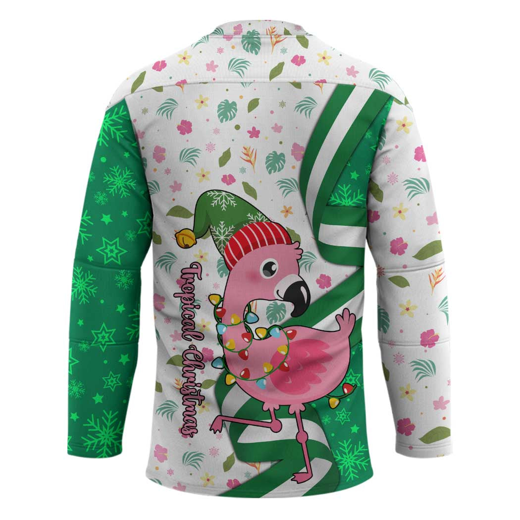 Nigeria Christmas Hockey Jersey with Pink Flamingo Tropical Leaves and Festive Lights Design - Wonder Print Shop