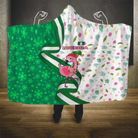 Nigeria Christmas Hooded Blanket with Pink Flamingo Tropical Leaves and Festive Lights Design - Wonder Print Shop