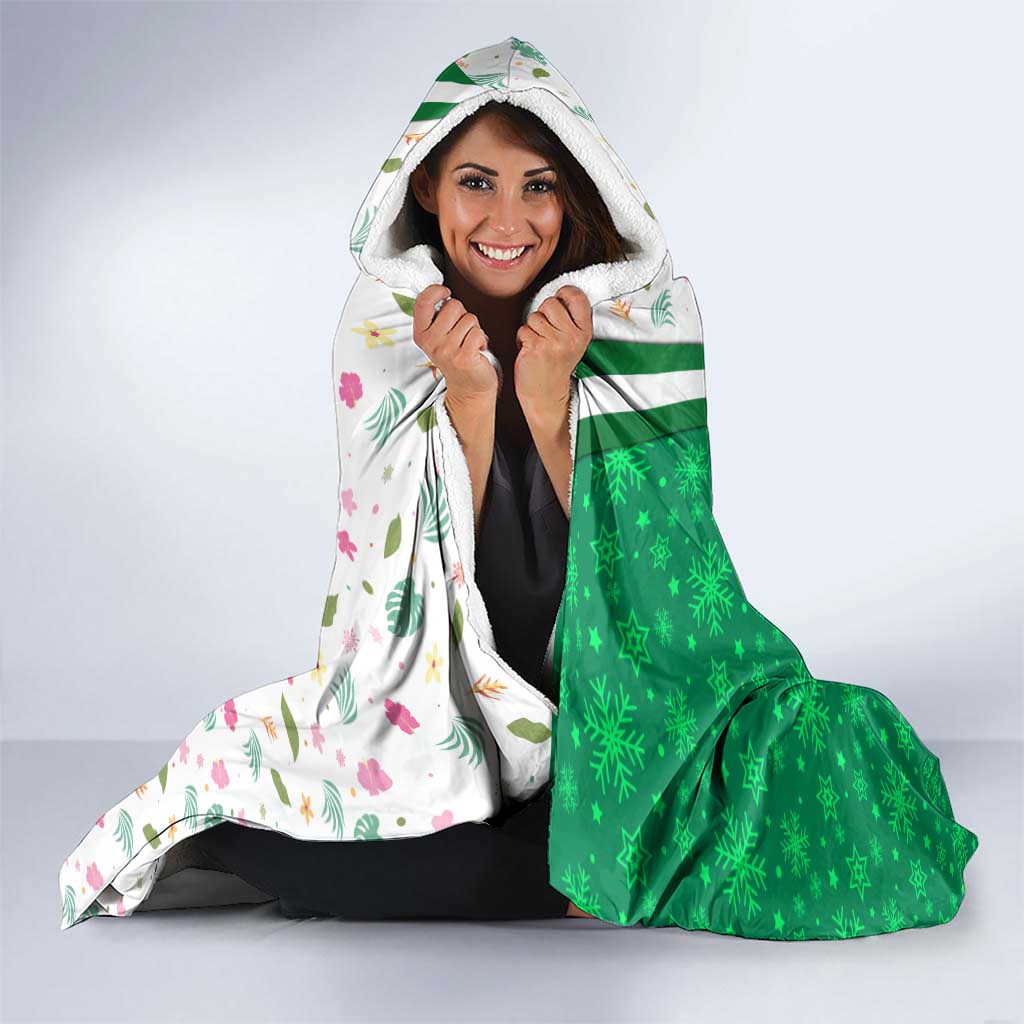 Nigeria Christmas Hooded Blanket with Pink Flamingo Tropical Leaves and Festive Lights Design - Wonder Print Shop