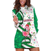 Nigeria Christmas Hoodie Dress with Pink Flamingo Tropical Leaves and Festive Lights Design - Wonder Print Shop