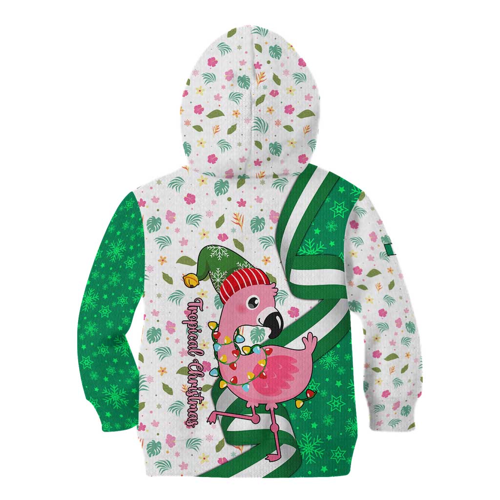 Nigeria Christmas Kid Hoodie with Pink Flamingo Tropical Leaves and Festive Lights Design - Wonder Print Shop