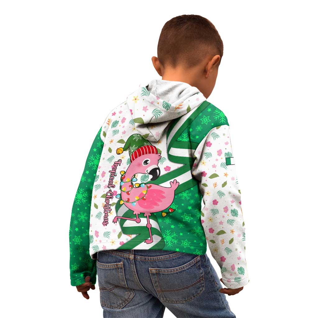 Nigeria Christmas Kid Hoodie with Pink Flamingo Tropical Leaves and Festive Lights Design - Wonder Print Shop