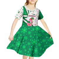 Nigeria Christmas Kid Short Sleeve Dress with Pink Flamingo Tropical Leaves and Festive Lights Design - Wonder Print Shop