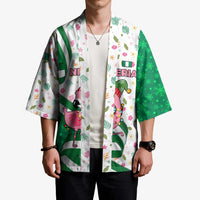 Nigeria Christmas Kimono with Pink Flamingo Tropical Leaves and Festive Lights Design - Wonder Print Shop