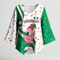 Nigeria Christmas Kimono Sleeve Blouse with Pink Flamingo Tropical Leaves and Festive Lights Design - Wonder Print Shop