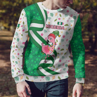 Nigeria Christmas Ugly Christmas Sweater with Pink Flamingo Tropical Leaves and Festive Lights Design - Wonder Print Shop