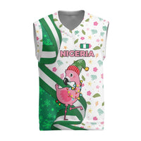 Nigeria Christmas Knitted V-Neck Vest with Pink Flamingo Tropical Leaves and Festive Lights Design - Wonder Print Shop