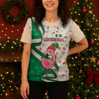 Nigeria Christmas Knitted V-Neck Vest with Pink Flamingo Tropical Leaves and Festive Lights Design - Wonder Print Shop
