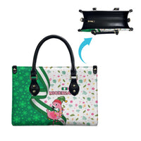 Nigeria Christmas Leather Bag with Pink Flamingo Tropical Leaves and Festive Lights Design - Wonder Print Shop