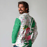 Nigeria Christmas Long Sleeve Polo Shirt with Pink Flamingo Tropical Leaves and Festive Lights Design - Wonder Print Shop