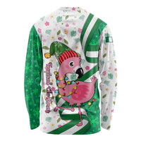 Nigeria Christmas Long Sleeve Shirt with Pink Flamingo Tropical Leaves and Festive Lights Design - Wonder Print Shop