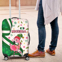 Nigeria Christmas Luggage Cover with Pink Flamingo Tropical Leaves and Festive Lights Design - Wonder Print Shop