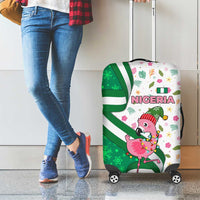 Nigeria Christmas Luggage Cover with Pink Flamingo Tropical Leaves and Festive Lights Design - Wonder Print Shop