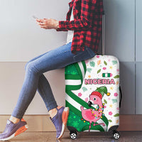 Nigeria Christmas Luggage Cover with Pink Flamingo Tropical Leaves and Festive Lights Design - Wonder Print Shop