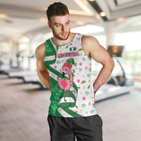 Nigeria Christmas Men Tank Top with Pink Flamingo Tropical Leaves and Festive Lights Design - Wonder Print Shop