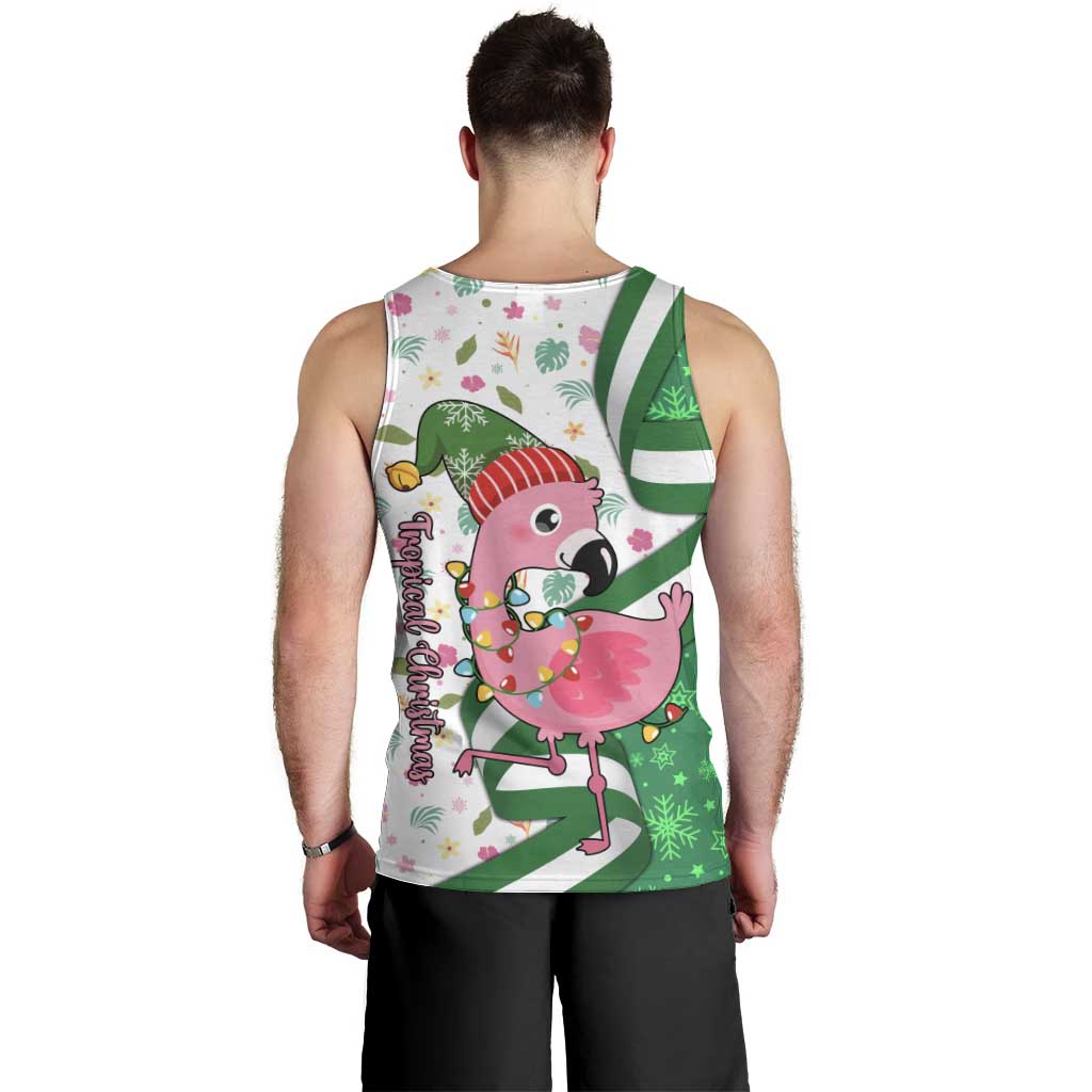 Nigeria Christmas Men Tank Top with Pink Flamingo Tropical Leaves and Festive Lights Design - Wonder Print Shop