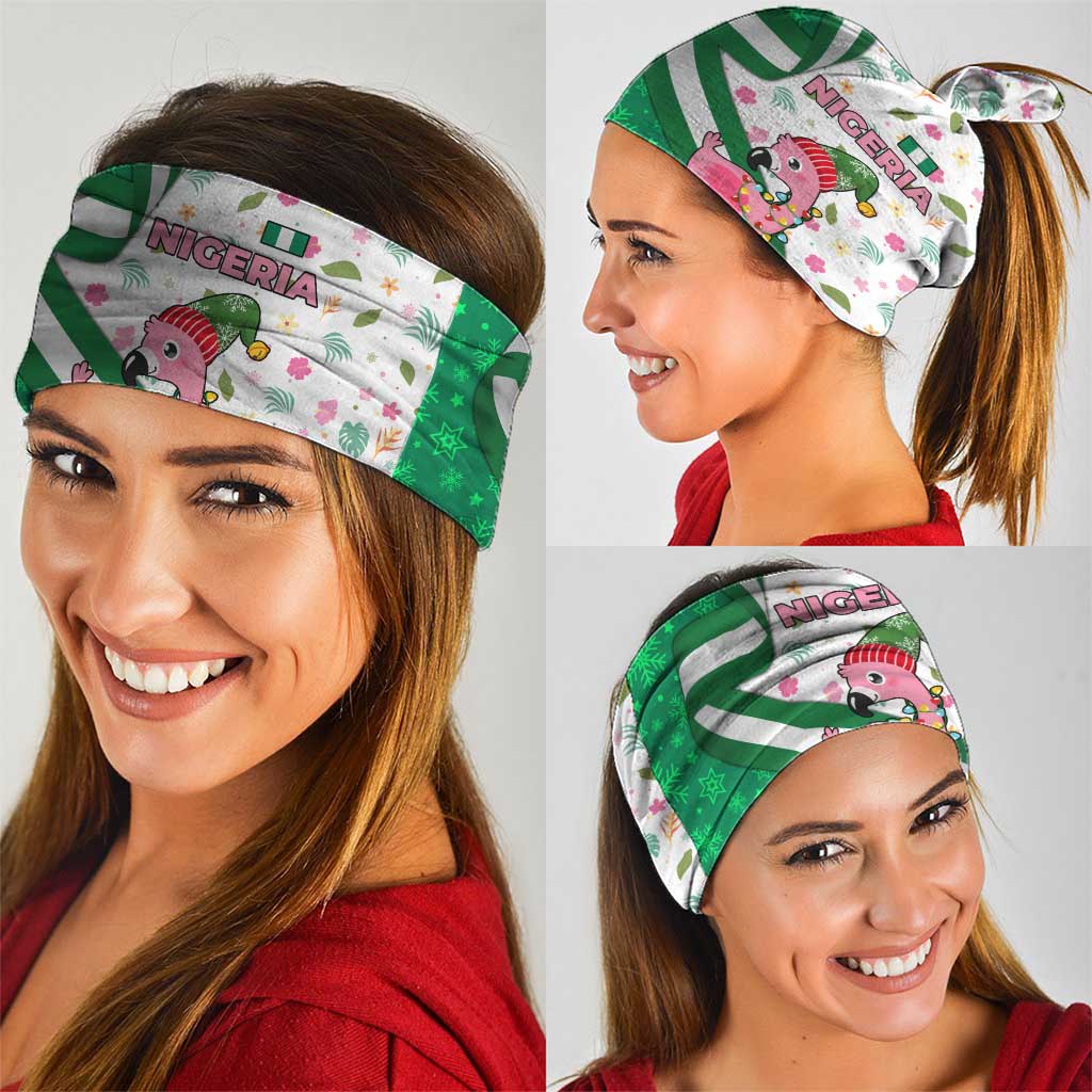 Nigeria Christmas Neck Gaiter with Pink Flamingo Tropical Leaves and Festive Lights Design - Wonder Print Shop