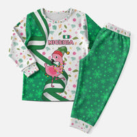 Nigeria Christmas Pajama Set with Pink Flamingo Tropical Leaves and Festive Lights Design - Wonder Print Shop