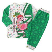 Nigeria Christmas Pajama Set with Pink Flamingo Tropical Leaves and Festive Lights Design - Wonder Print Shop