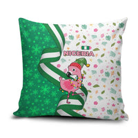 Nigeria Christmas Pillow Cover with Pink Flamingo Tropical Leaves and Festive Lights Design - Wonder Print Shop