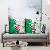 Nigeria Christmas Pillow Cover with Pink Flamingo Tropical Leaves and Festive Lights Design - Wonder Print Shop