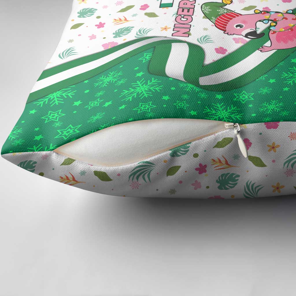 Nigeria Christmas Pillow Cover with Pink Flamingo Tropical Leaves and Festive Lights Design - Wonder Print Shop