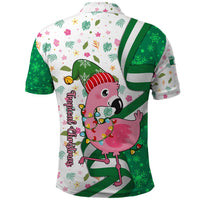 Nigeria Christmas Polo Shirt with Pink Flamingo Tropical Leaves and Festive Lights Design - Wonder Print Shop