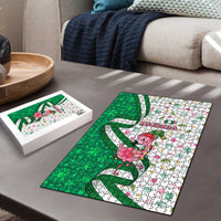 Nigeria Christmas Puzzle with Pink Flamingo Tropical Leaves and Festive Lights Design - Wonder Print Shop